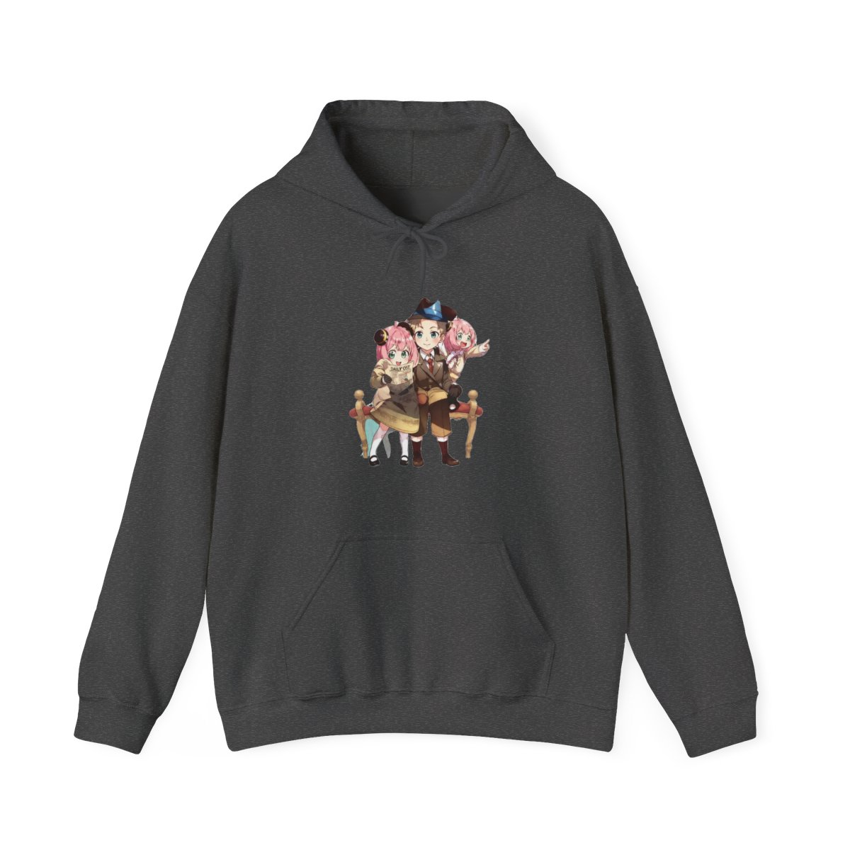 Pink hoodie with a black graphic of two anime characters and the text "SPY×FAMILY" on the back - alternate angle 3, merchandise