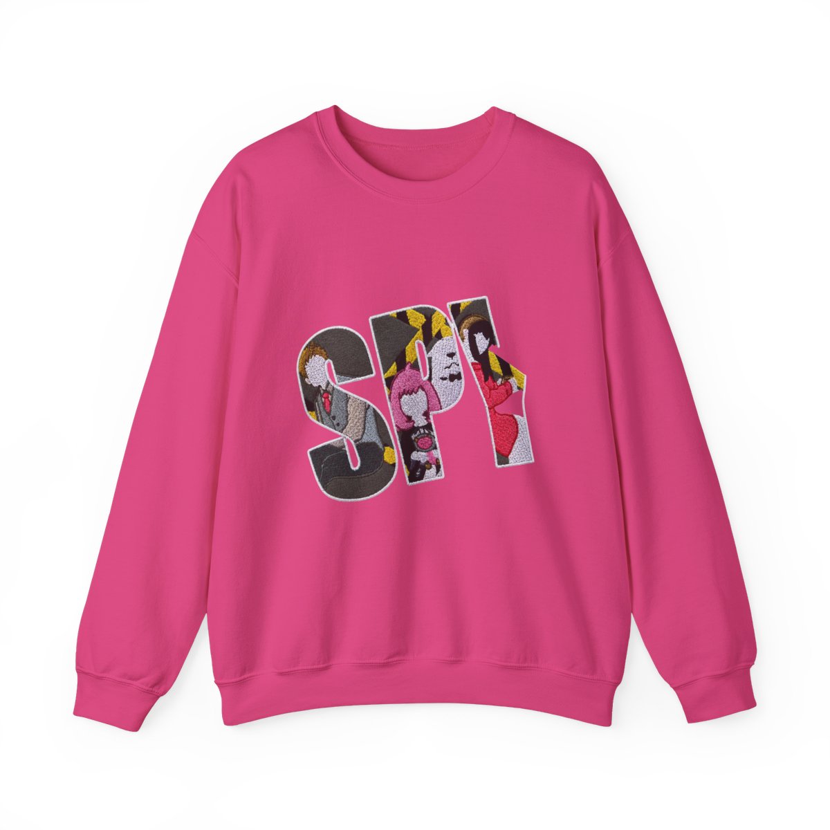 Dark grey Hoodies with the word "SPY" in white, featuring characters from the anime series. The letters are filled with colourful illustrations of the characters, with a yellow and black hazard... - alternate angle 4, merchandise