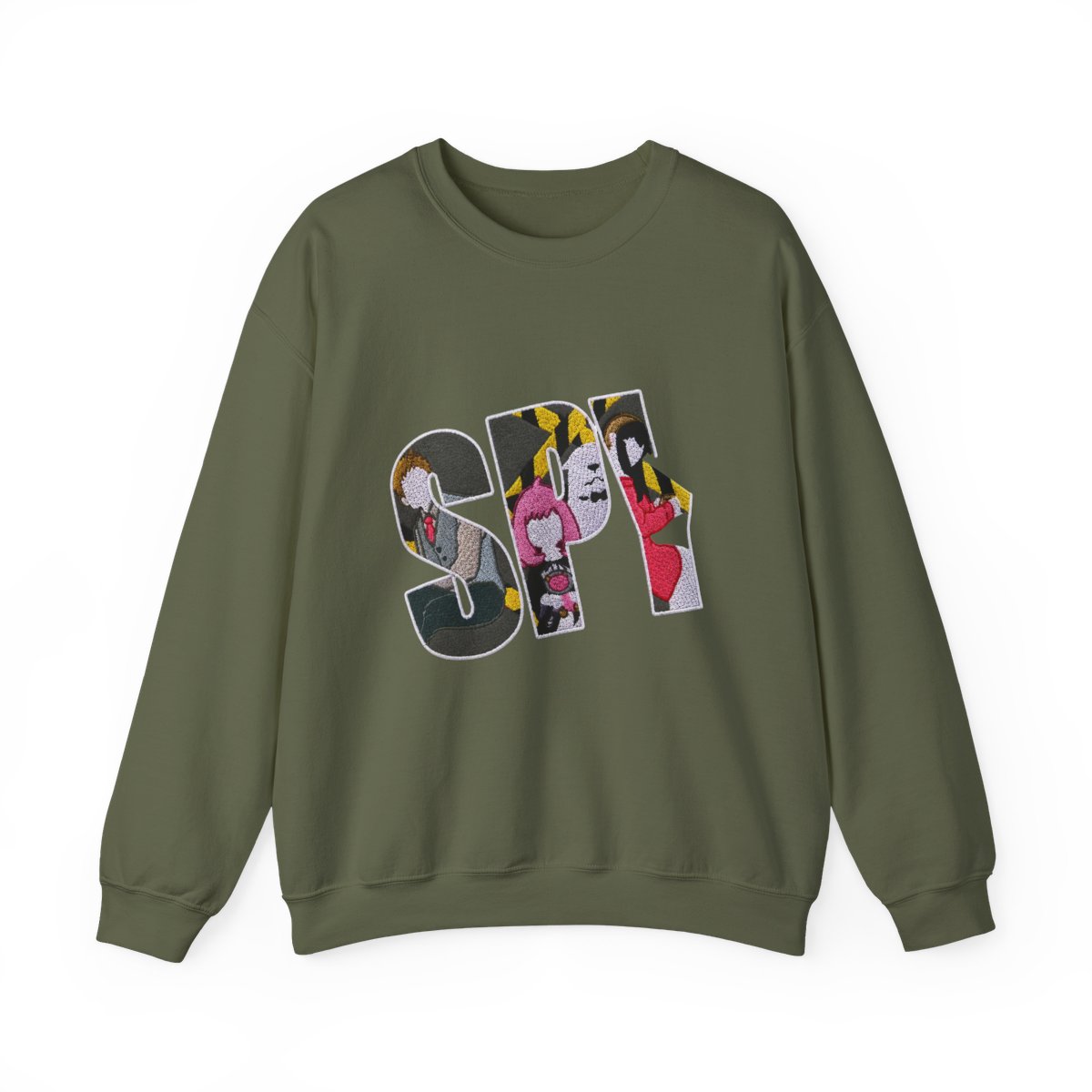Dark grey Hoodies with the word "SPY" in white, featuring characters from the anime series. The letters are filled with colourful illustrations of the characters, with a yellow and black hazard... - alternate angle 3, merchandise
